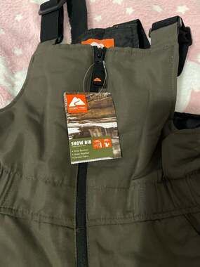 Ozark Trail kids Insulated Water Repellent Snow Bib Pant Overalls, Olive Green